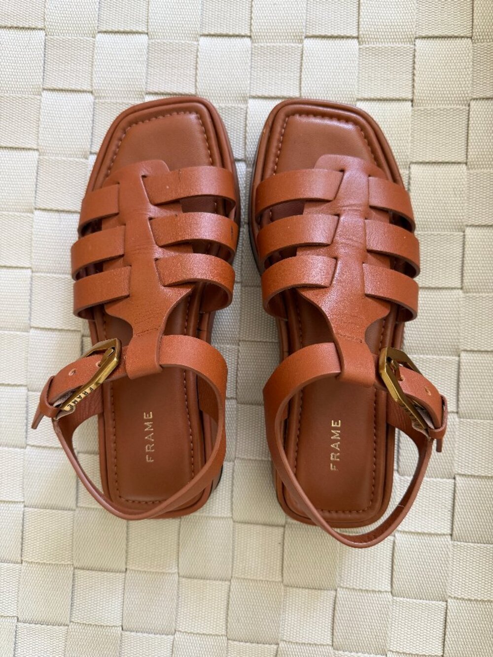 FRAME Platform Fisherman Gladiator Sandals Cognac | Size 8.5